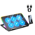 New Laptop Cooler Laptop Cooling Pad Notebook Gaming Cooler Stand with 6 LED Fan 2 USB Ports Phone Holder for 15.6in Laptop