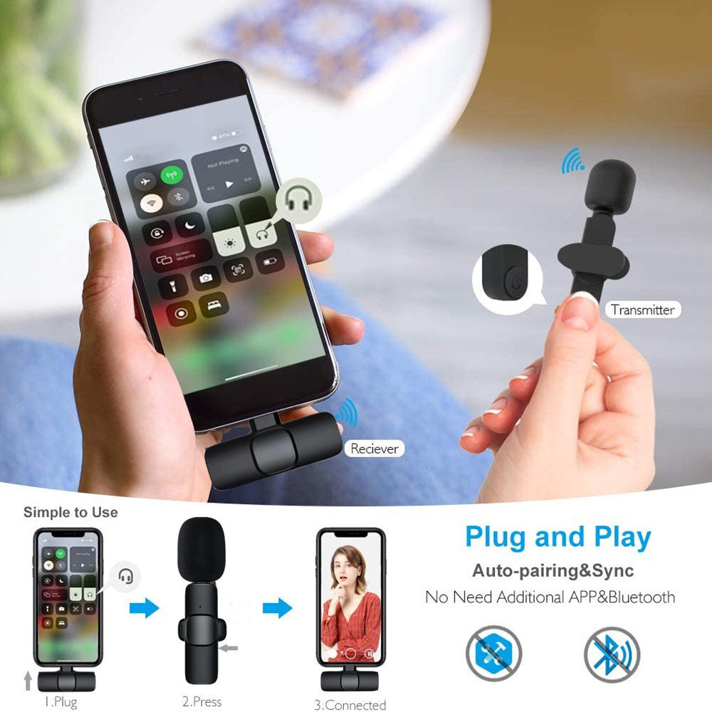 Wireless Lavalier Microphone Portable Audio Video Recording Mini Mic for I Phone Android Long Battery Life Live Broadcast Gaming