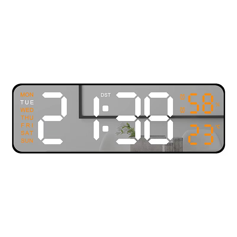 9 Inch Large Digital Wall Clock USB Powered TEMP Humidity Week Auto Dimmer DST Table Clock 12/24H Electronic LED Alarm Clock