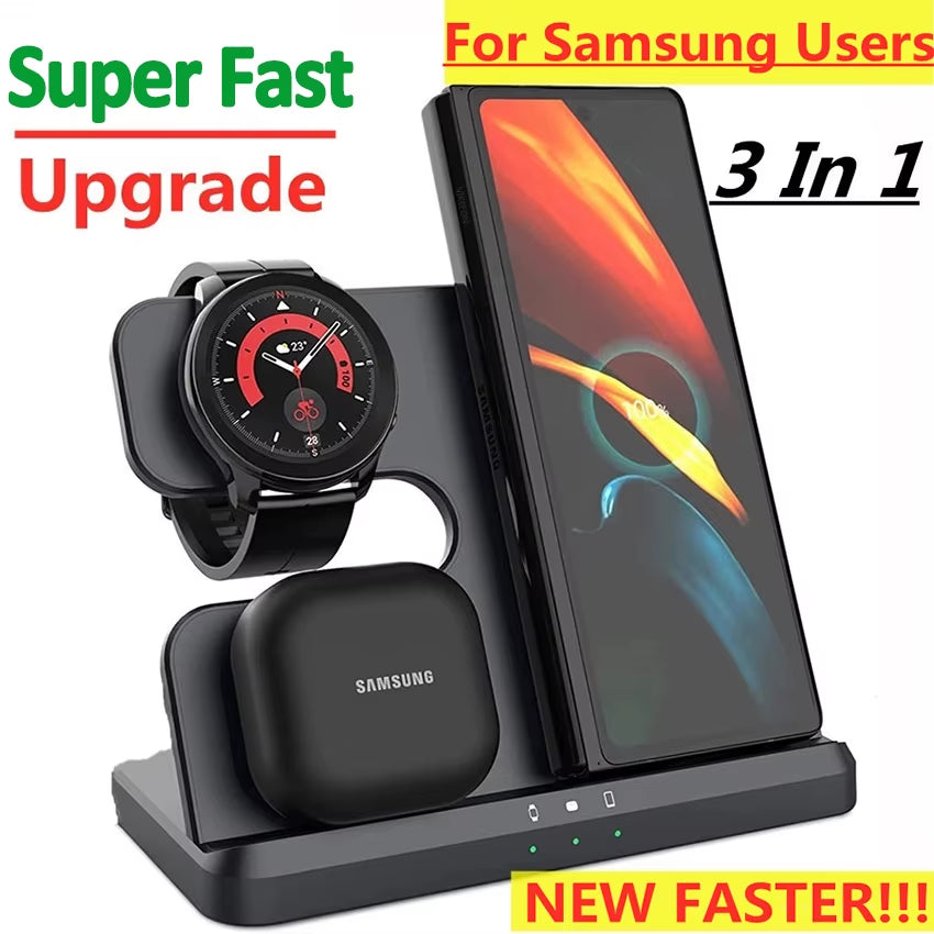 15W 3 in 1 Wireless Charger Stand Fast Charging Dock Station for  Z Fold 3 S21 S20 Galaxy Watch 5 4 3 Active 2 S3 S4 Buds