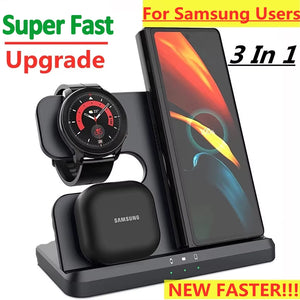 15W 3 in 1 Wireless Charger Stand Fast Charging Dock Station for  Z Fold 3 S21 S20 Galaxy Watch 5 4 3 Active 2 S3 S4 Buds