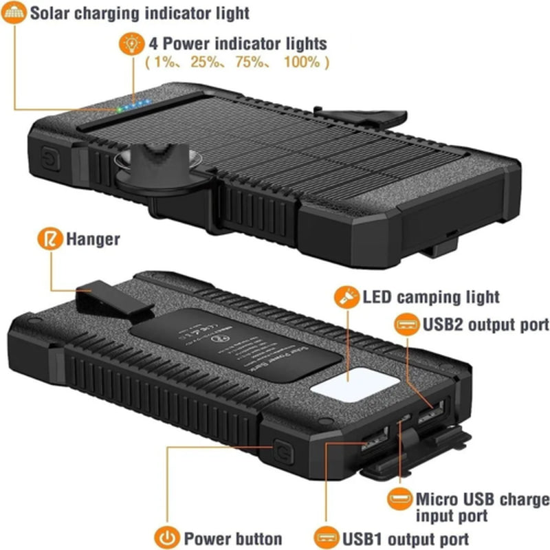 2USB Portable Super Charger Solar Power Bank with LED Flashlights 30000Mah