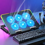 New Laptop Cooler Laptop Cooling Pad Notebook Gaming Cooler Stand with 6 LED Fan 2 USB Ports Phone Holder for 15.6in Laptop