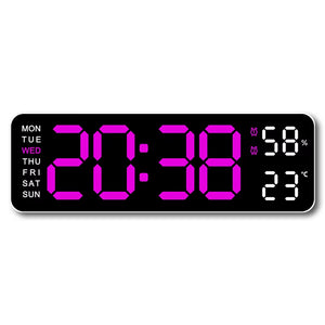 9 Inch Large Digital Wall Clock USB Powered TEMP Humidity Week Auto Dimmer DST Table Clock 12/24H Electronic LED Alarm Clock