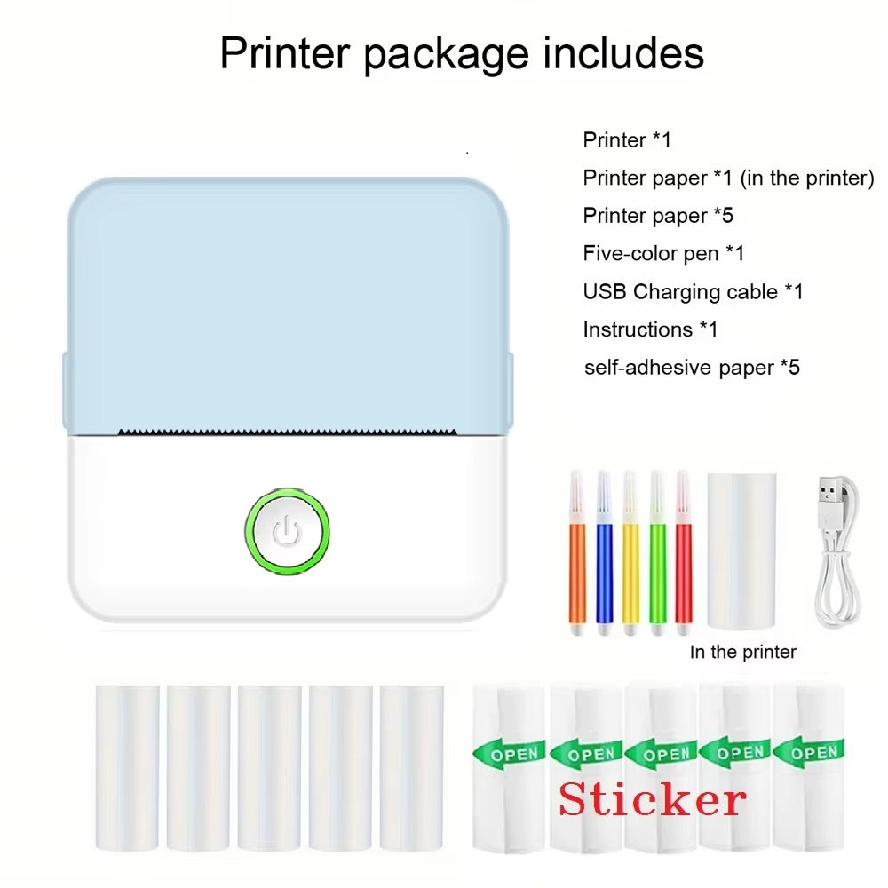 Mini Printer, Inkless Sticker Maker, Free Cut Small Pocket Printer, Portable Thermal Printer for Photo Journal Notes Memo