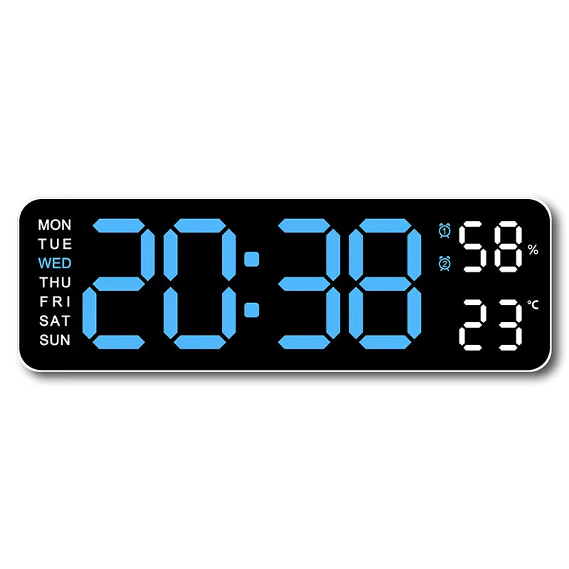 9 Inch Large Digital Wall Clock USB Powered TEMP Humidity Week Auto Dimmer DST Table Clock 12/24H Electronic LED Alarm Clock