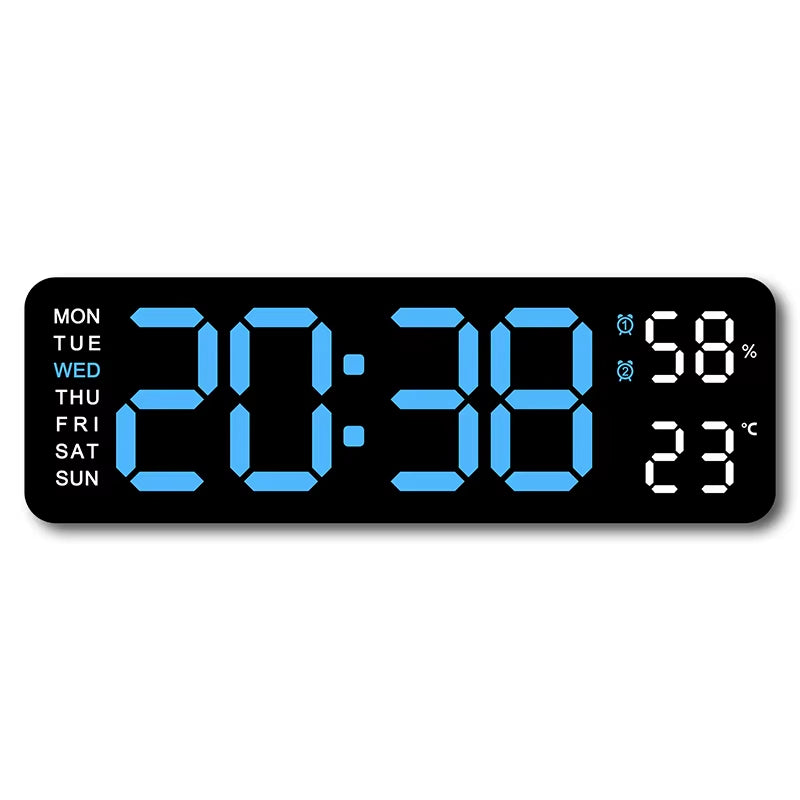 9 Inch Large Digital Wall Clock USB Powered TEMP Humidity Week Auto Dimmer DST Table Clock 12/24H Electronic LED Alarm Clock