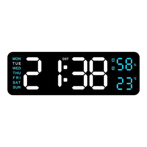 9 Inch Large Digital Wall Clock USB Powered TEMP Humidity Week Auto Dimmer DST Table Clock 12/24H Electronic LED Alarm Clock