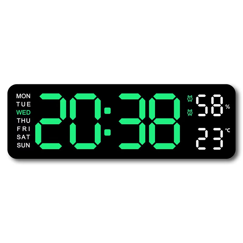 9 Inch Large Digital Wall Clock USB Powered TEMP Humidity Week Auto Dimmer DST Table Clock 12/24H Electronic LED Alarm Clock